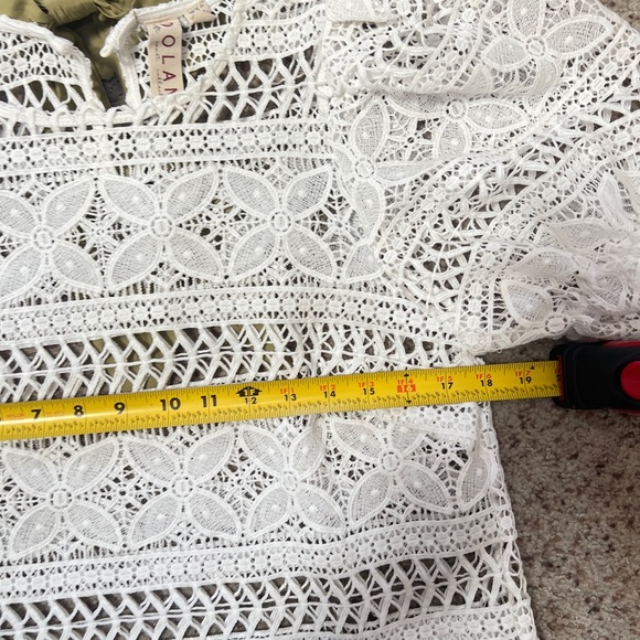 Anthropologie DOLAN‎ white Puff-Sleeve Crochet Bow  Back Top size medium girly - Picture 6 of 8